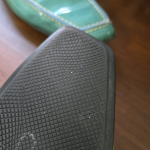 PRADA teal- turquoise patent leather penny loafers odd square toe! sz 38.5 - Picture 2 of 9